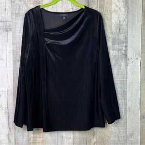 Alfani Large Velvet Ribbed Black Blouse designed Ruching/Gathered To Side